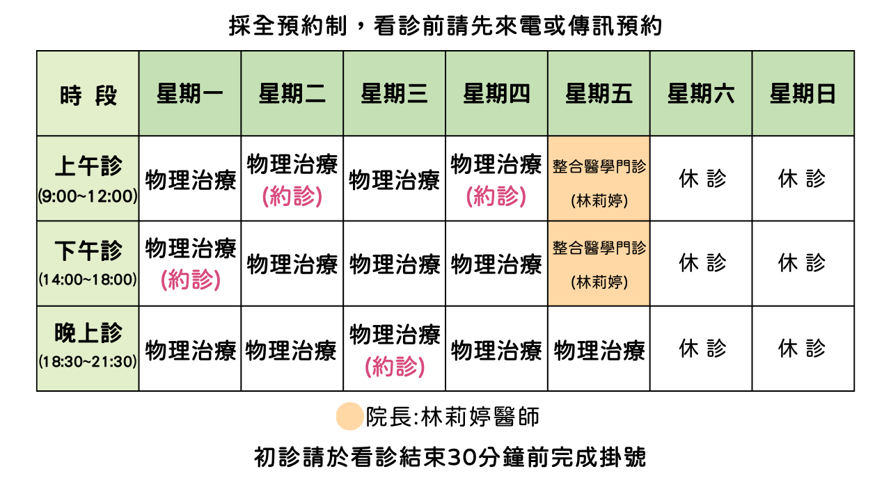 德馨診所4月門診時間